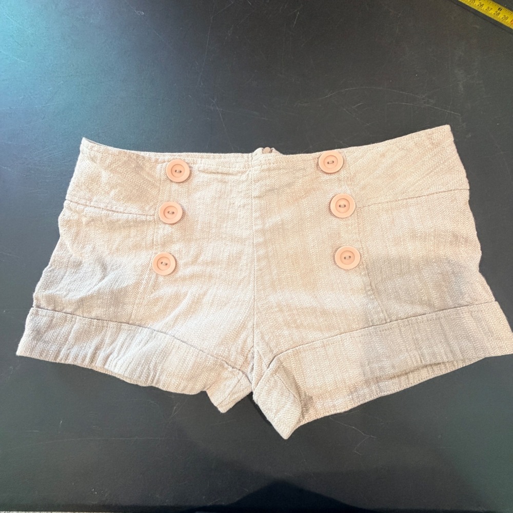 Urban Behavior‎ Herringbone Shorts Women Large Sailor Button Neutral Twee Indie